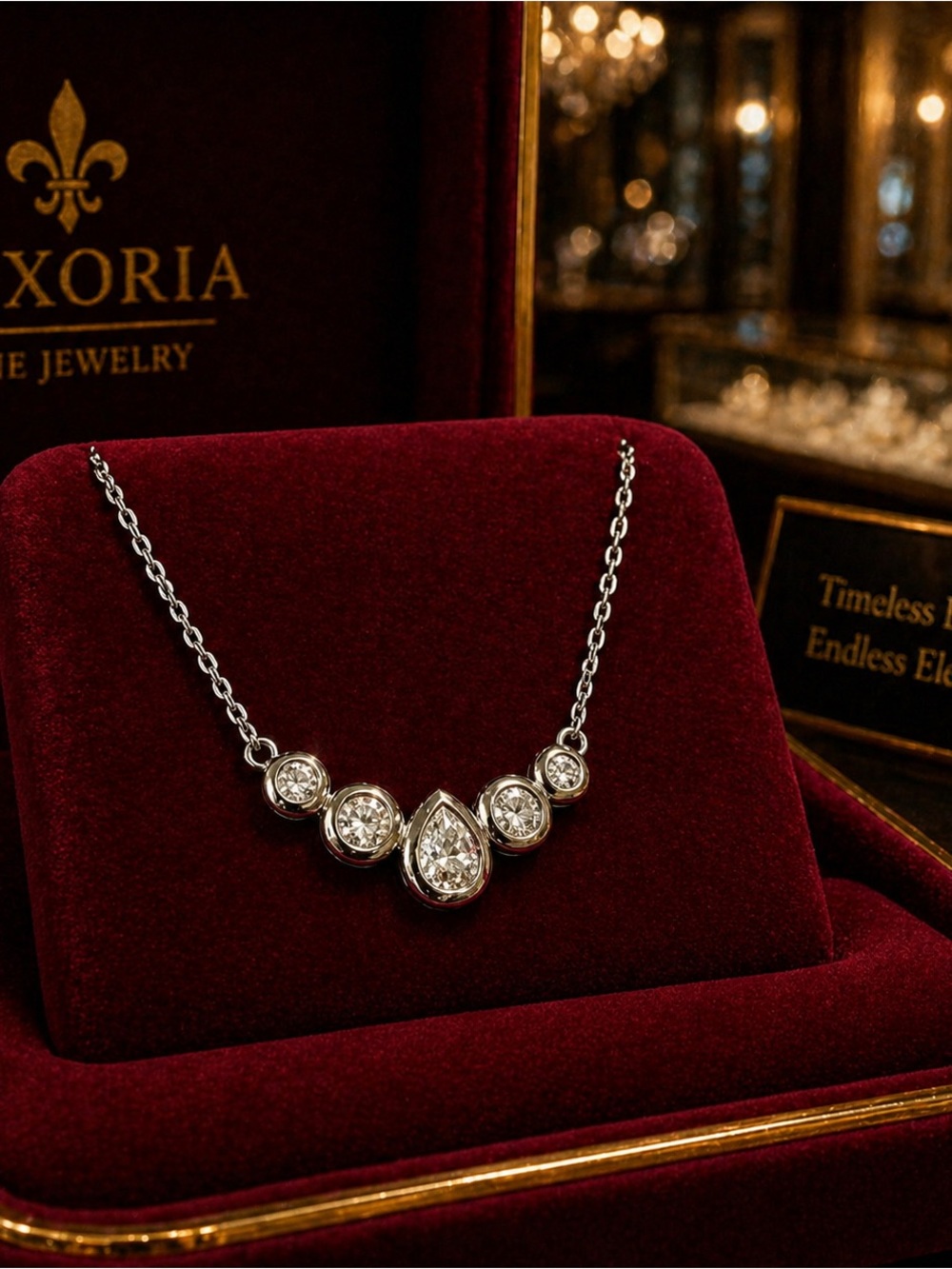 Charles Winston 925 silver Platinum plated Genuine White Zircon Necklace